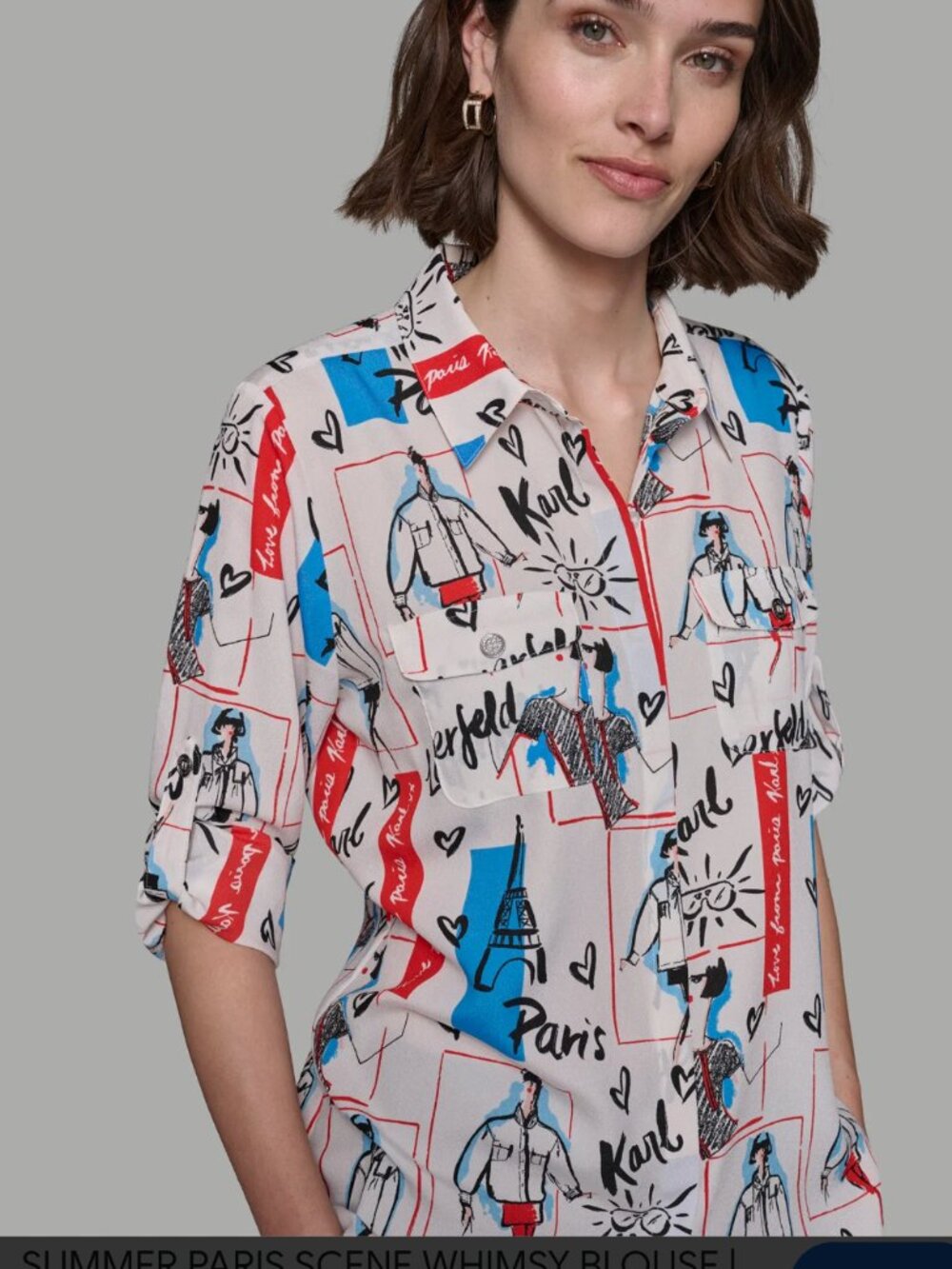 Karl Lagerfeld Paris Blouse Size XS-Small Long Sleeve Iconic Whimsy Chic - Picture 3 of 9